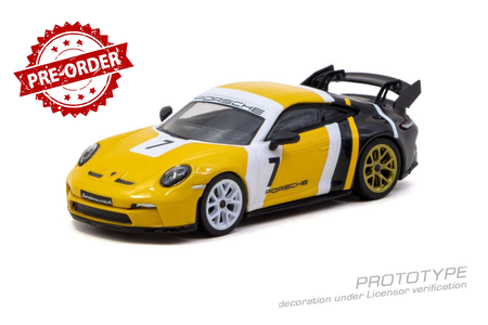 (Pre-order) Tarmac Works 1/64 Porsche 911 GT3 (992) Yellow / Black Diecast Model