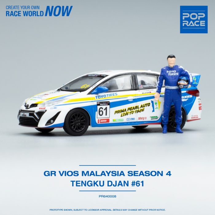 POPRACE 1/64 Die-cast Car GR VIOS MALAYSIA SEASON 4 TENGKU DJAN 61 (w/ Figure)
