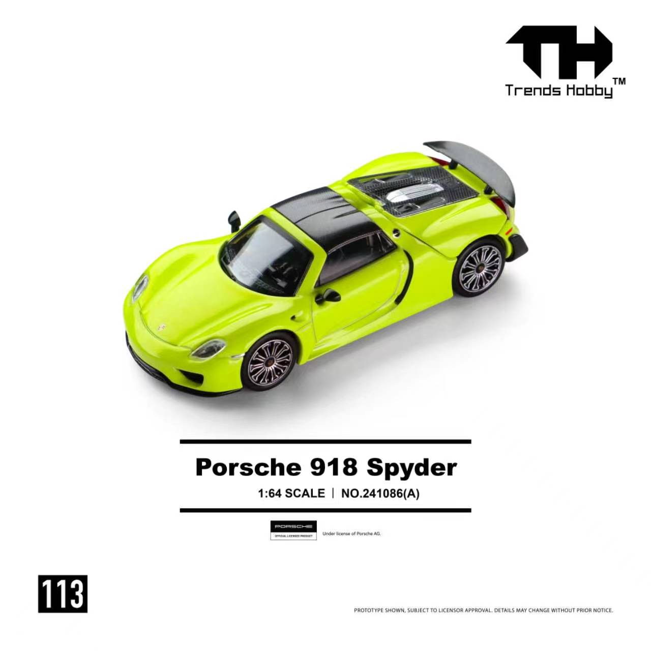 (Pre-order) Trends Hobby 1/64  Diecast Porsche 918 Spyder - Acid Green Model Car