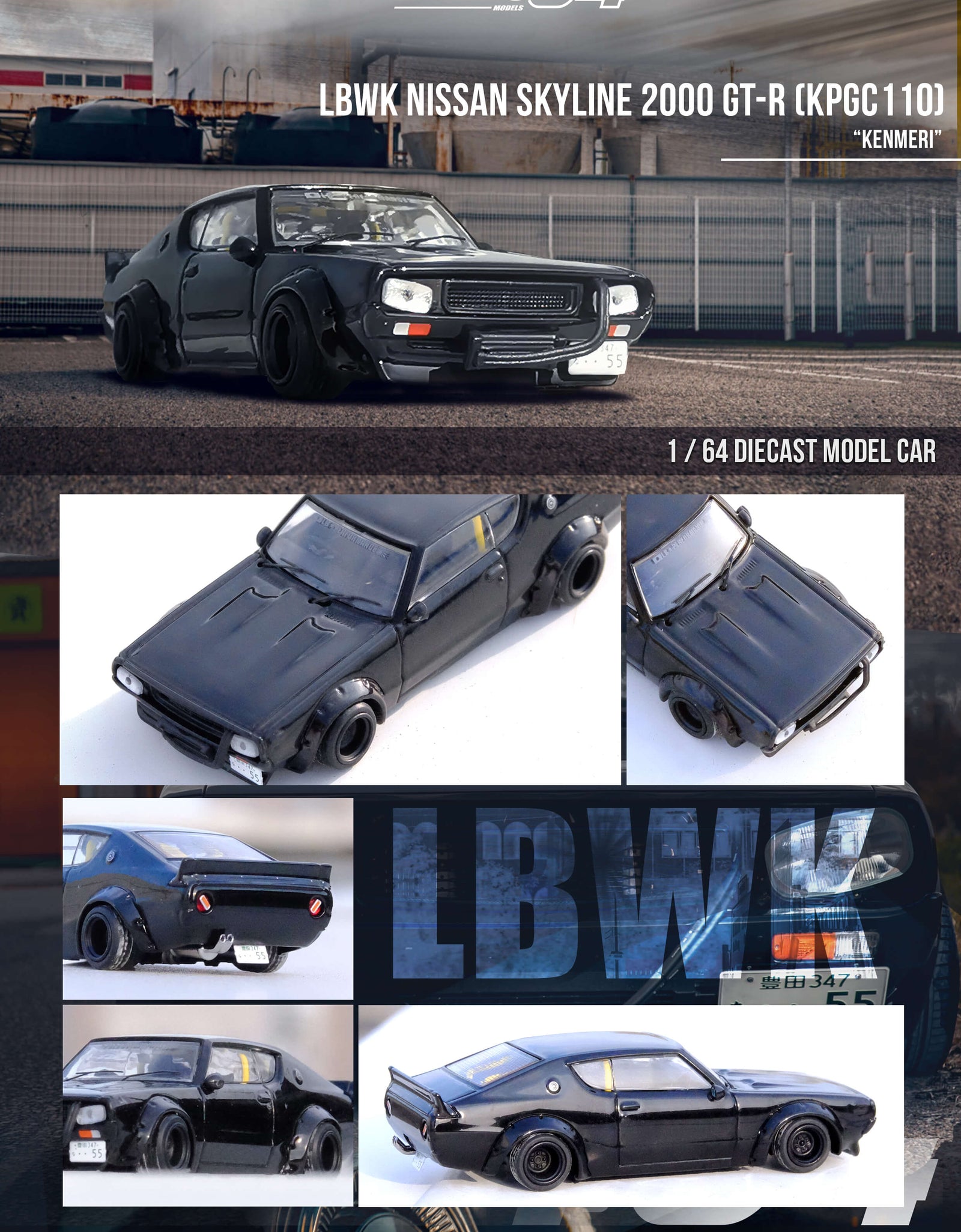 INNO64 MODEL 1/64 NISSAN SKYLINE 2000 GT-R (KPGC110) "KENMERI" Black