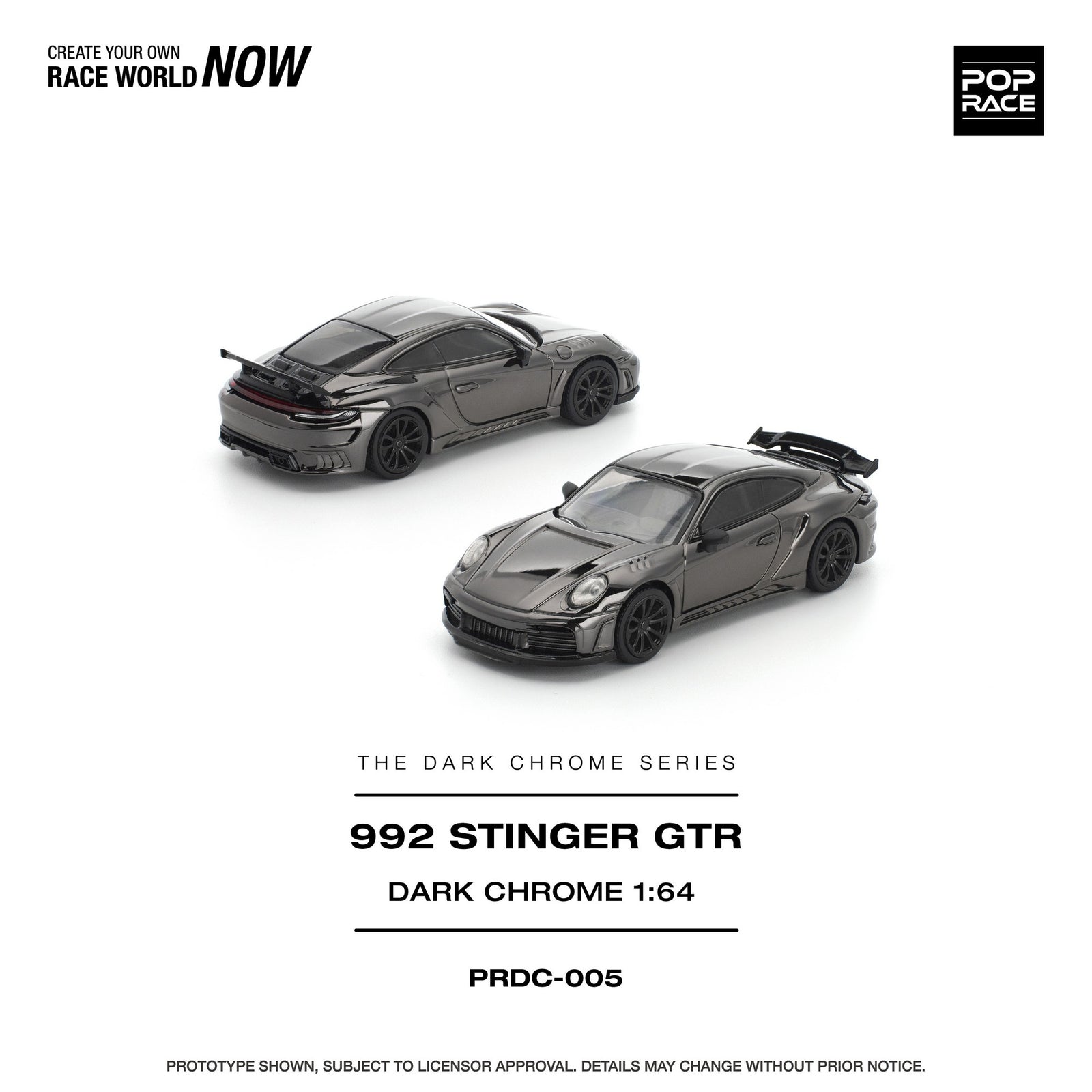 (Pre-order) POPRACE 1/64 STINGER GTR DARK CHROME Diecast Model Car