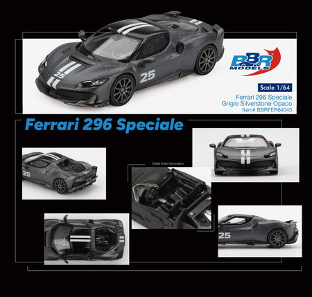 (Pre-order) BBR 1/64 Ferrari 296 Speciale Grigio Silverstone Opaco Model Car