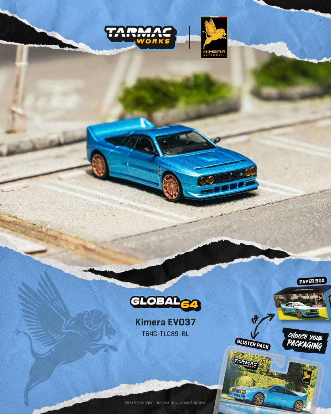 (Pre-order) Tarmac Works 1/64 Kimera EVO37 Blue Diecast Model Car