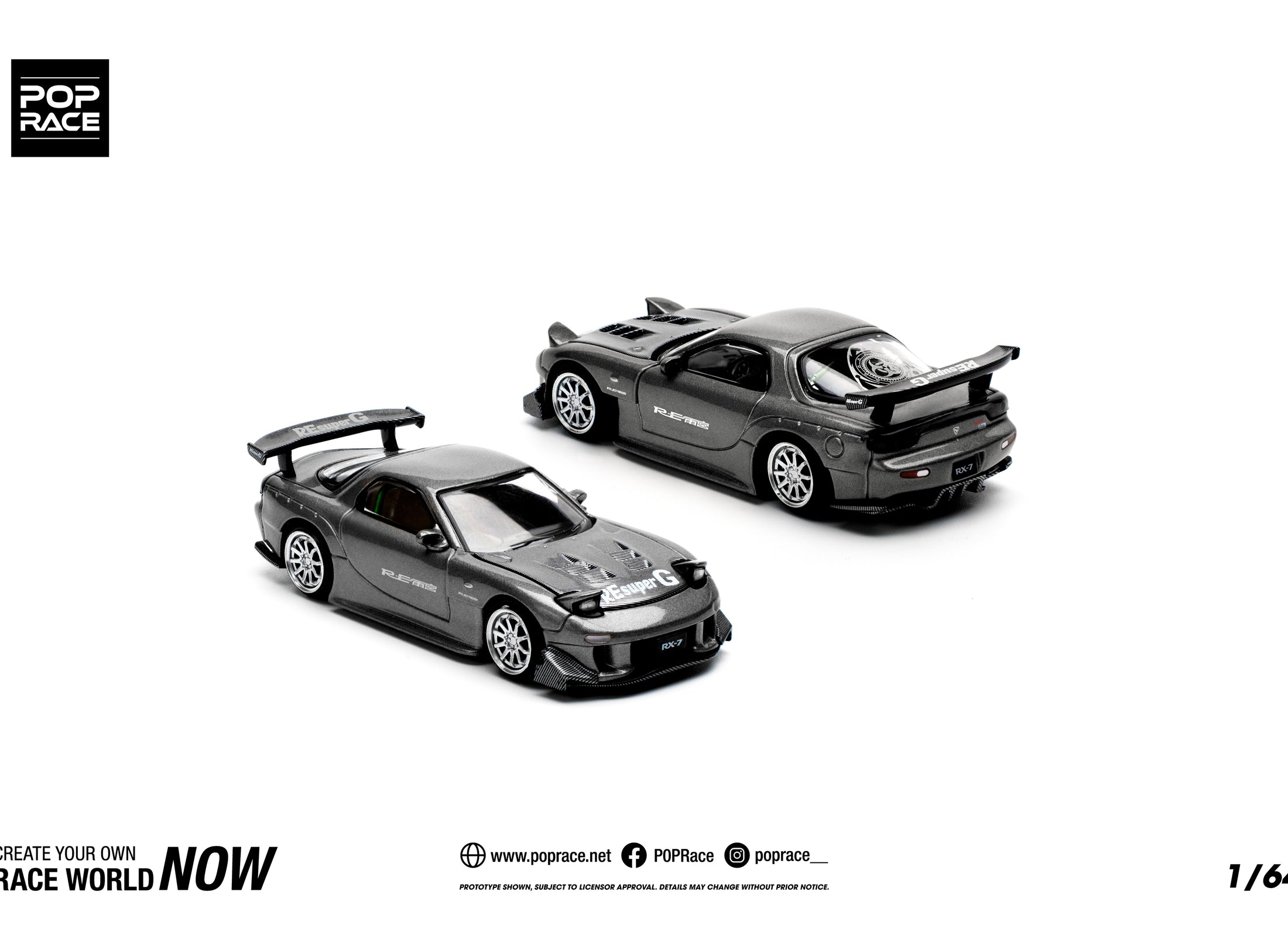 POPRACE 1/64 MAZDA RX7 RE-AMEMIYA - GUN METAL Model Car