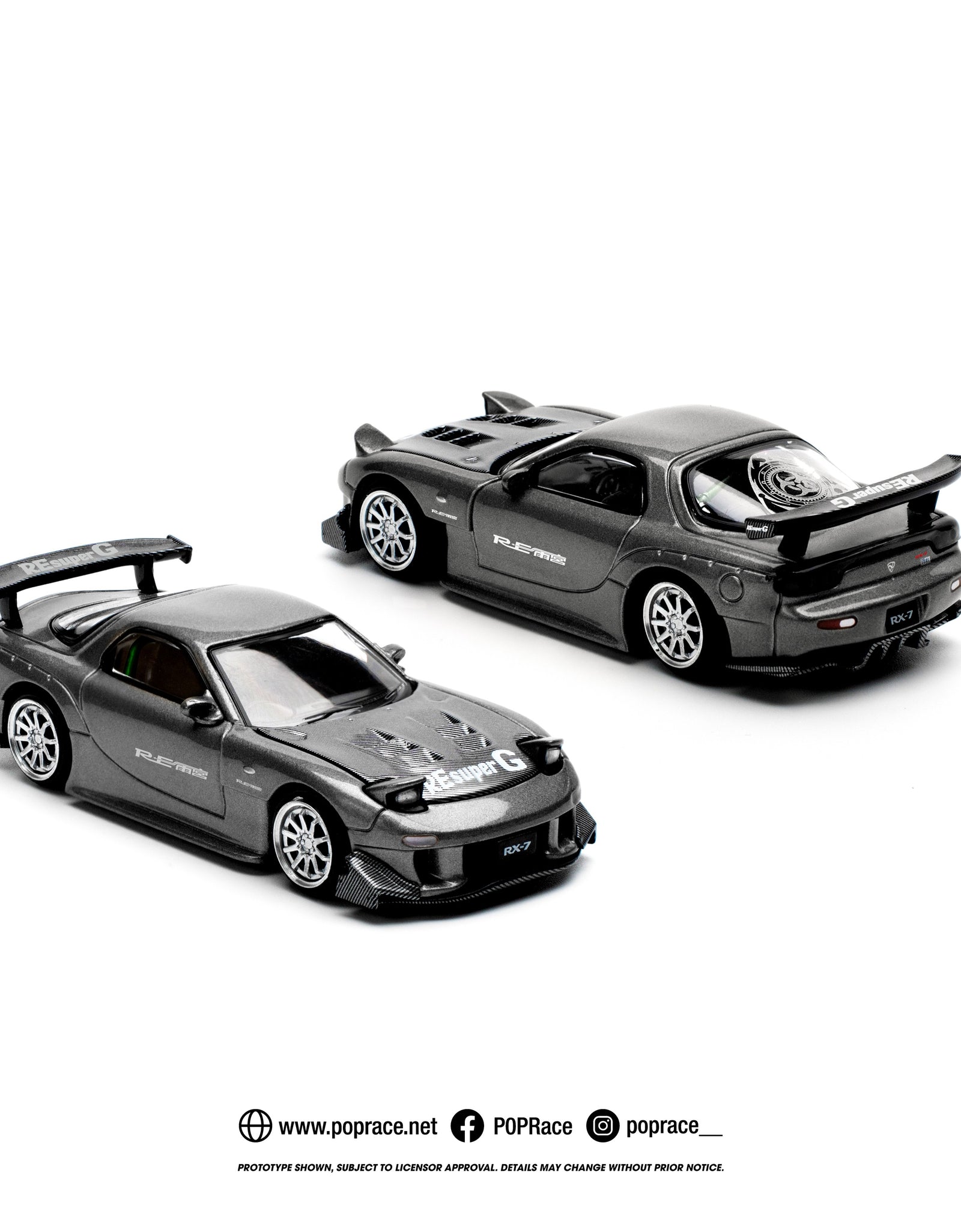 POPRACE 1/64 MAZDA RX7 RE-AMEMIYA - GUN METAL Model Car