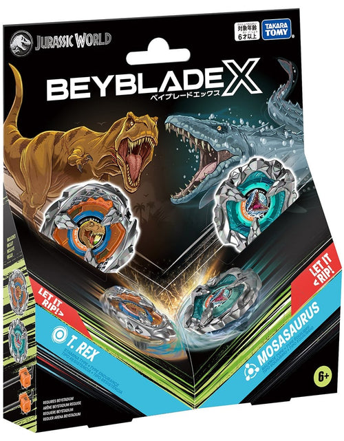 Load image into Gallery viewer, Takara Tomy Beyblade X BX-00 BXG-40 Jurassic World T-Rex Mosasaurus Starter Set
