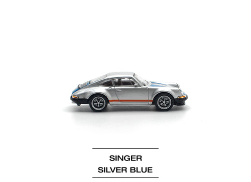 Load image into Gallery viewer, POPRACE 1/64 SINGER SILVER/BLUE Diecast Model Car
