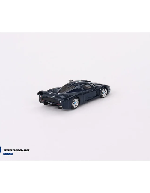 Load image into Gallery viewer, BBR Model 1:64 Maserati MC12 Stradale Blue Metallic w/ Stripe Car
