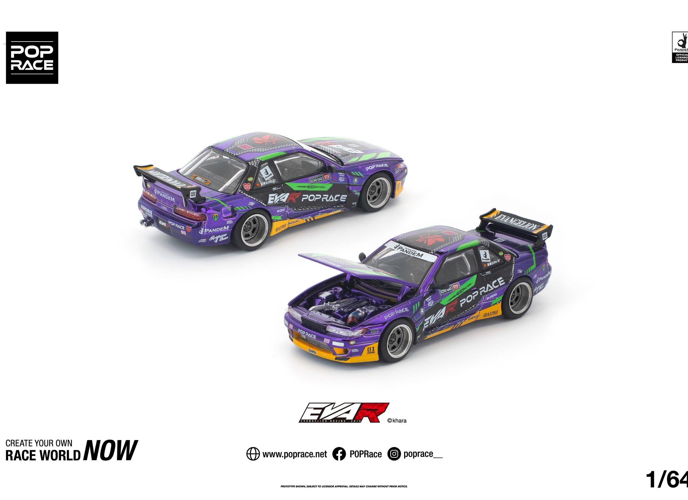 (Pre-order) POPRACE 1/64 PANDEM S13 EVA RT TEST TYPE-01 Diecast Model Car