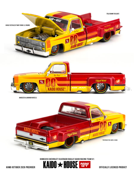 (Pre-order) Mini GT x Kaido House #320 Chevrolet Silverado Dually Racing Team V1