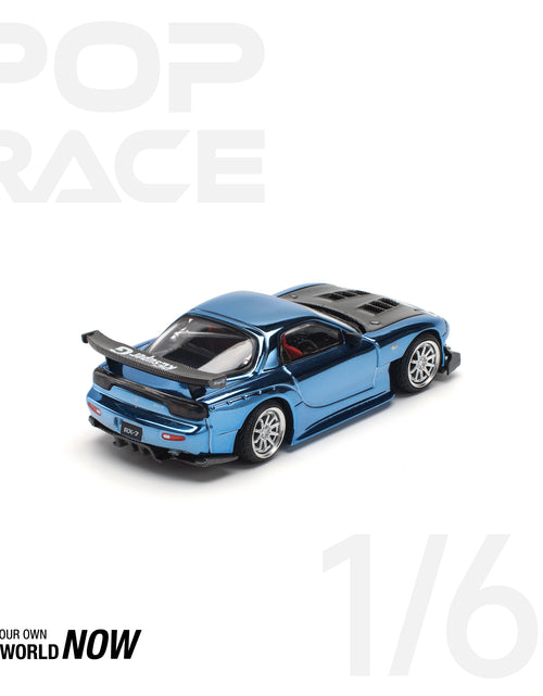 Load image into Gallery viewer, POPRACE 1/64 MAZDA RX7 RE-AMEMIYA WIDEBODY - BLUE CHROME Model Car
