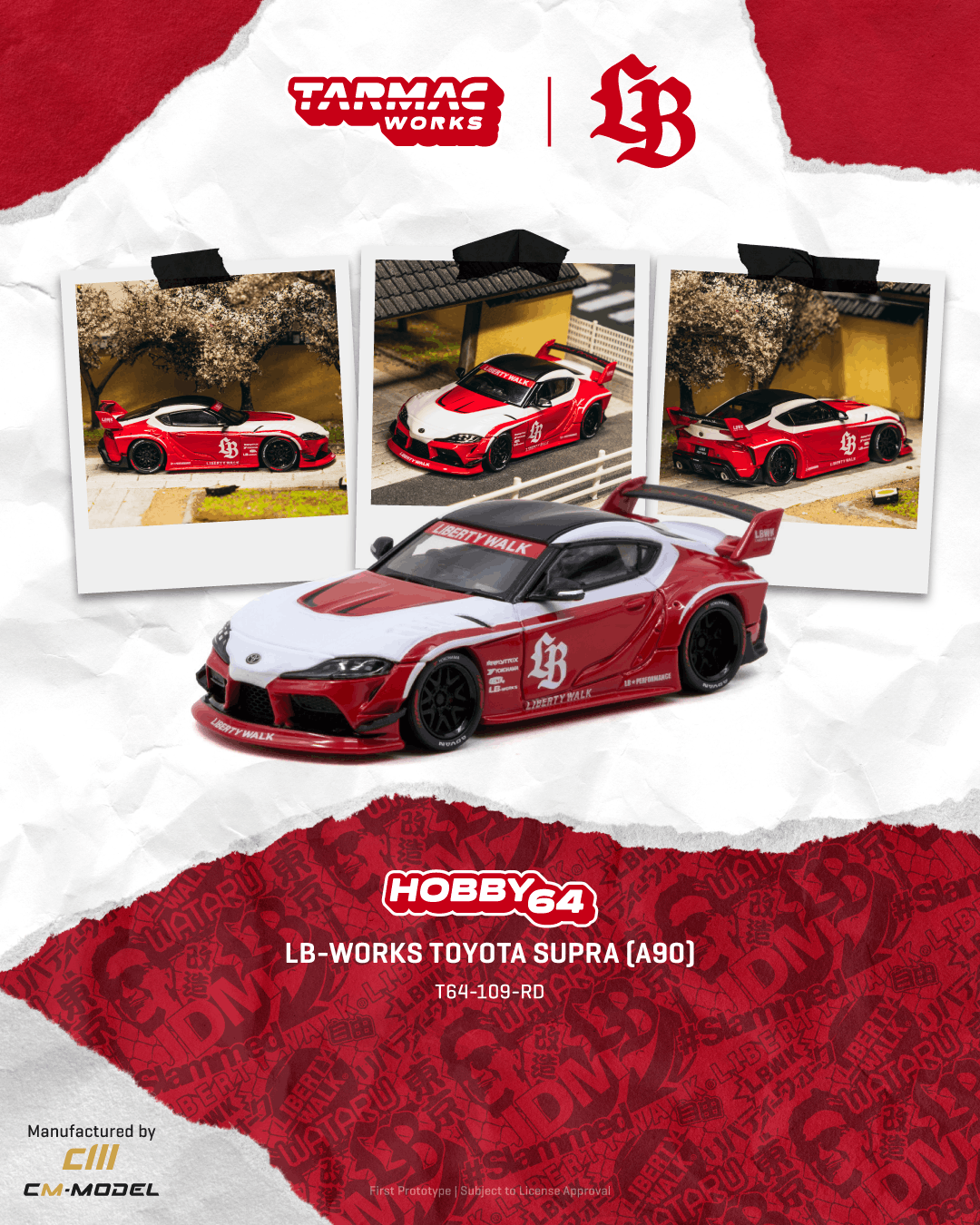 (Pre-order) Tarmac Works 1/64 LB-WORKS TOYOTA SUPRA (A90) Red Diecast Model