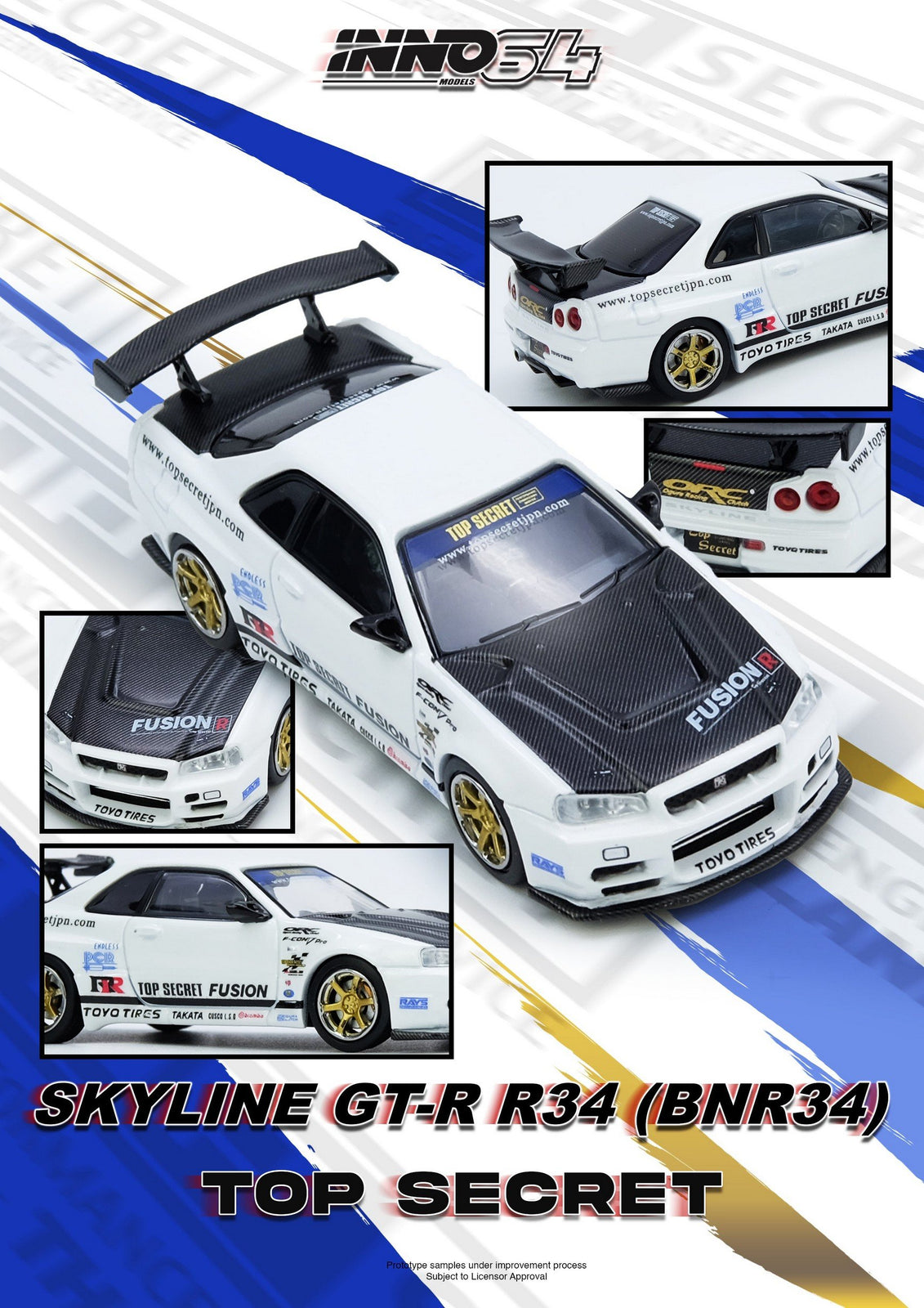 INNO64 1/64 TOP SECRET R34 GT-R White Diecast Model Car
