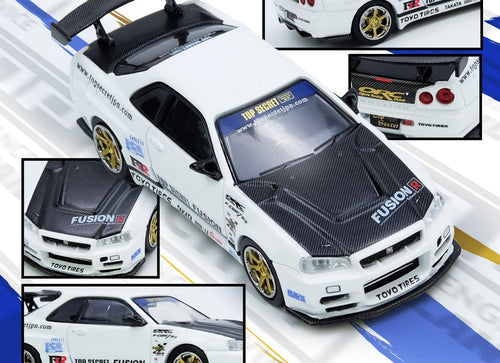 Load image into Gallery viewer, INNO64 1/64 TOP SECRET R34 GT-R White Diecast Model Car
