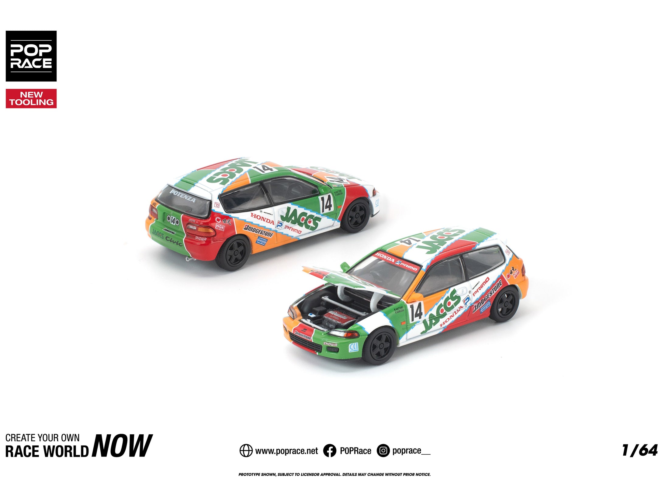 (Pre-order) POP RACE 1/64 HONDA CIVIC (EG6) JACCS Diecast Model Car #PR640465