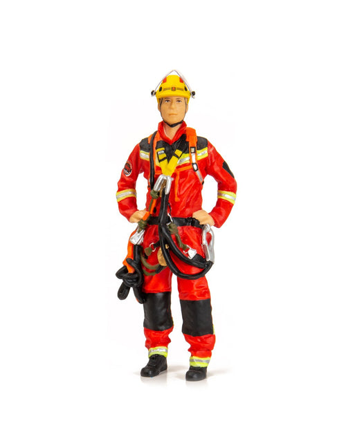 Load image into Gallery viewer, TINY 1/18 Resin Figure #21 Hong Kong Fireman Firefighter HART Red 10.3 cm Tall
