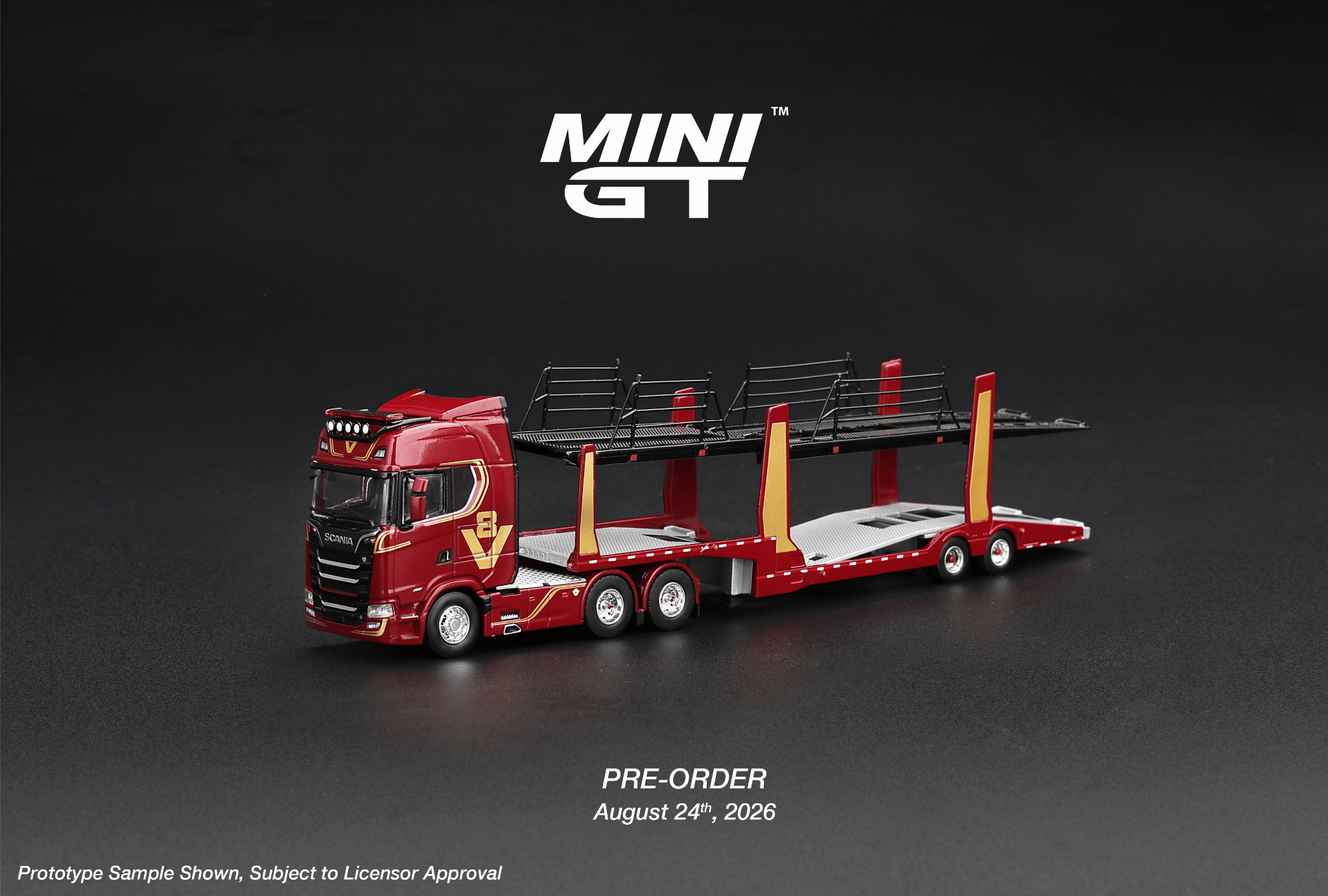 (Pre-order) Mini GT #1350 Scania 770S A6x4NA Car Transporter V8 50th Anniv. LHD