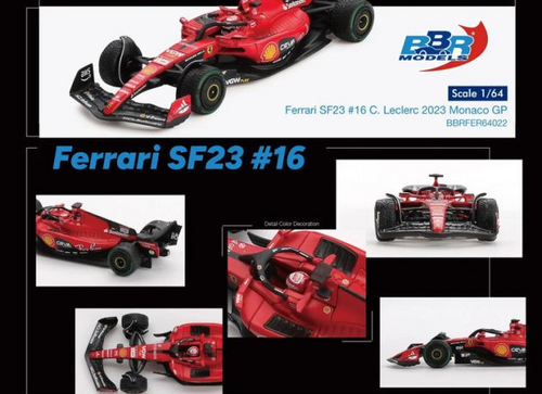 Load image into Gallery viewer, BBR 1/64  Ferrari SF23 #16 C. Leclerc 2023 Monaco GP Model Car
