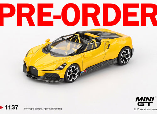 Load image into Gallery viewer, (Pre-order) MINI GT #1137 Bugatti W16 Mistral Yellow Diecast Model Car
