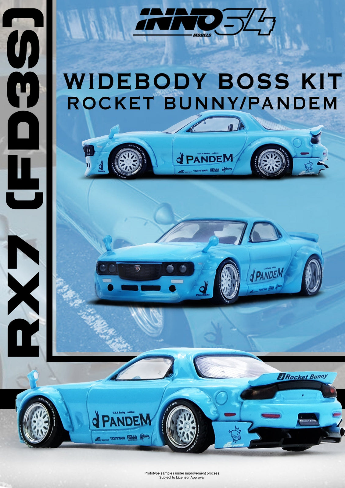 INNO64 1/64 PANDEM ROCKET BUNNY RX7 (FD3S) Blue Diecast Model Car