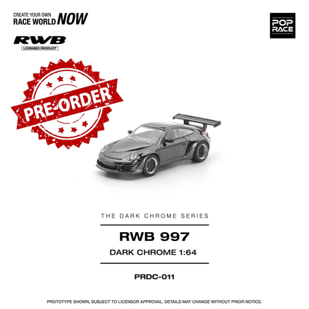 (Pre-order) POP RACE 1/64 RWB 997 DARK CHROME Diecast Model Car #PRDC-011
