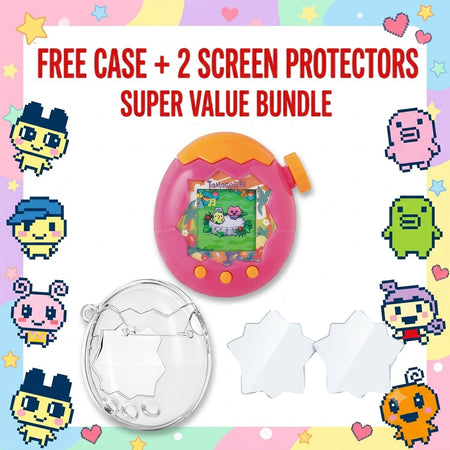 Bandai Tamagotchi Paradise Orange Tropics w Case + Screen Protector x2 Value Set
