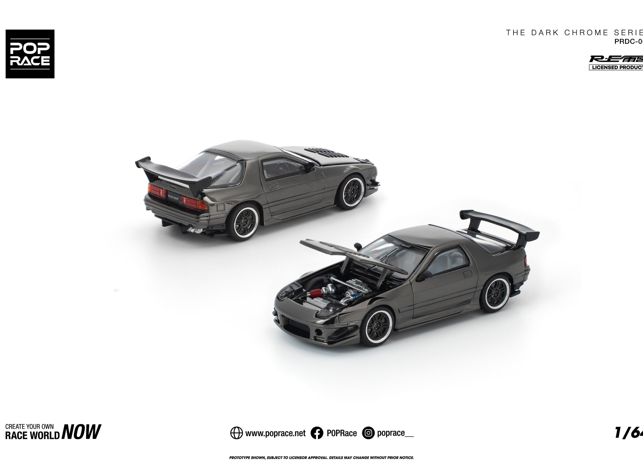 (Pre-order) POPRACE 1/64 MAZDA RX7 FC3S RE-AMEMIYA DARK CHROME Diecast Model Car