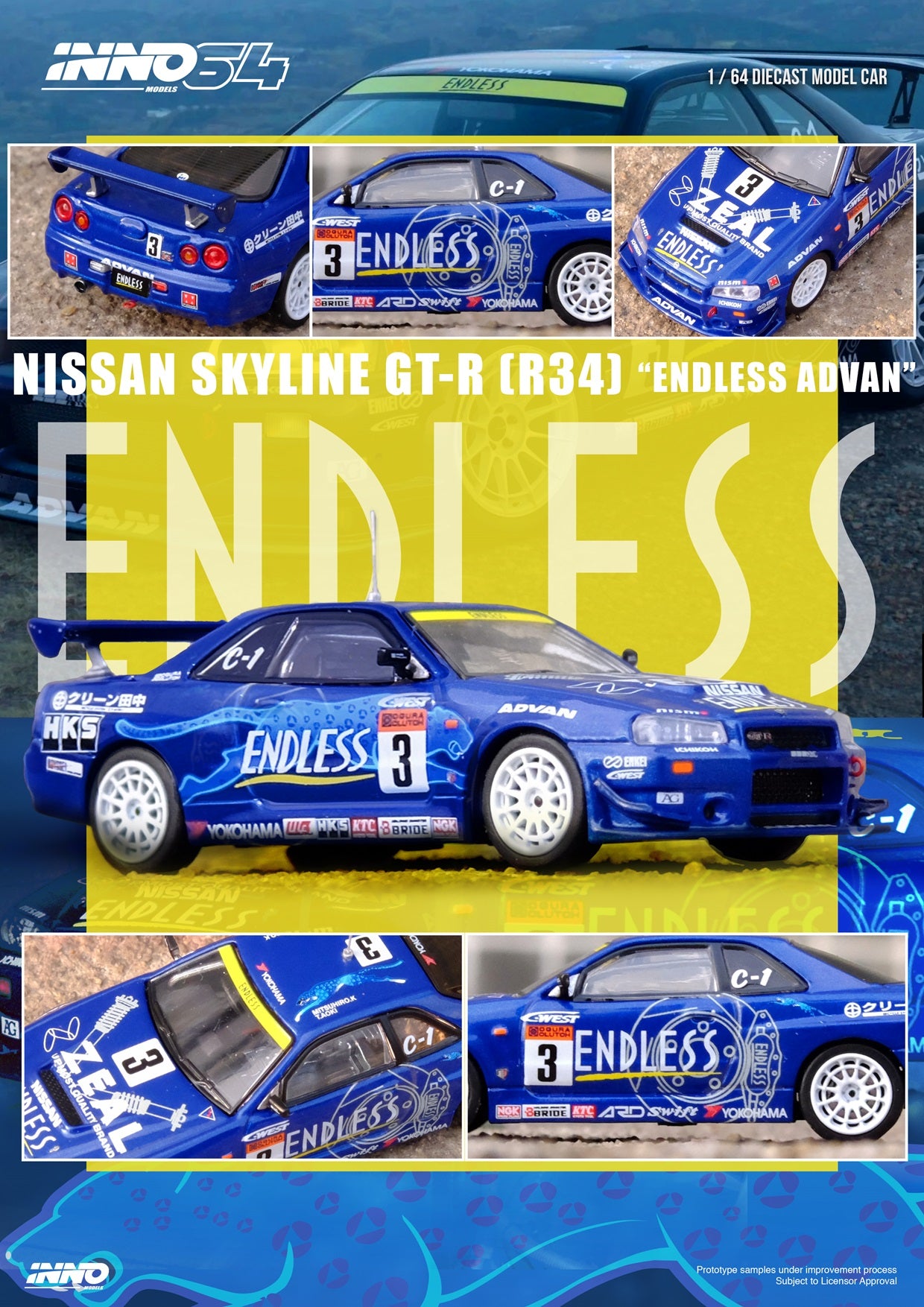 INNO64 1/64 NISSAN SKYLINE GT-R (R34) #3 ENDLESS ADVAN Super Taikyu