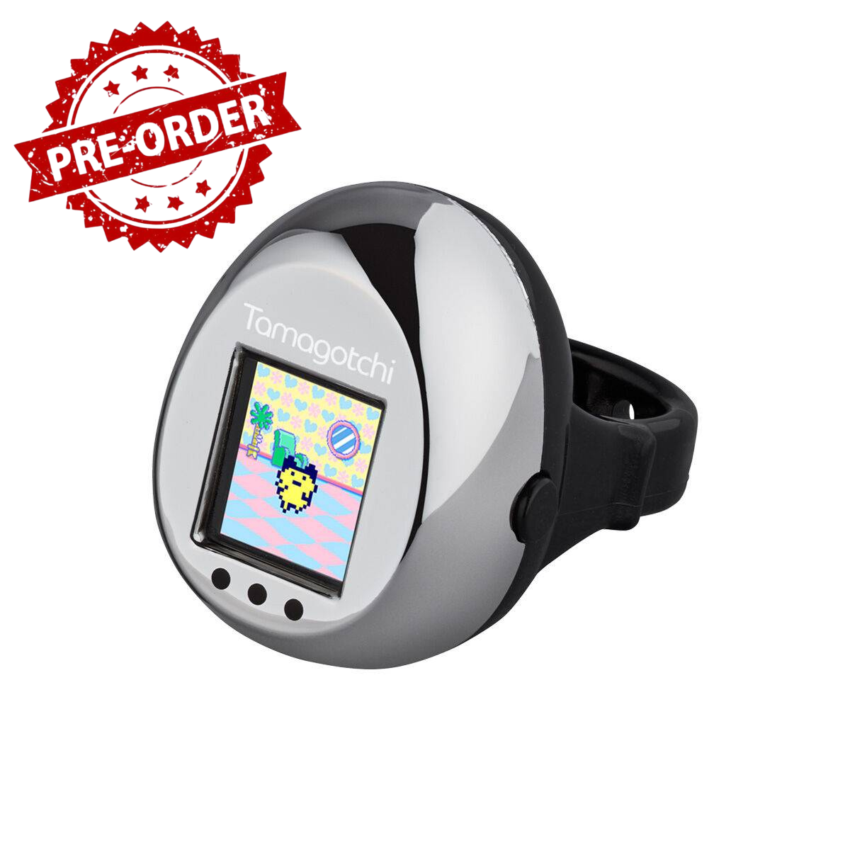 (Pre-order) Bandai Tamagotchi ring - Black & Metallic Silver Digital Pet Toy