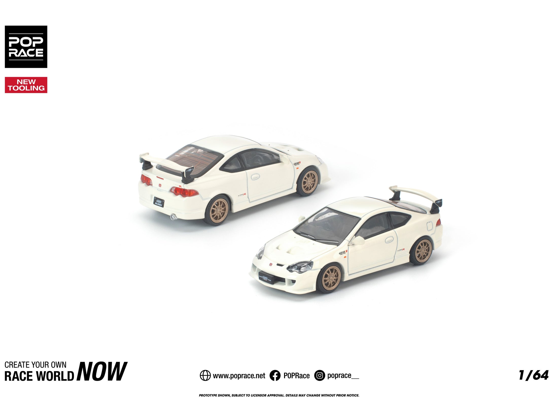 (Pre-order) POP RACE 1/64 HONDA DC5 MUGEN WHITE Diecast Model Car
