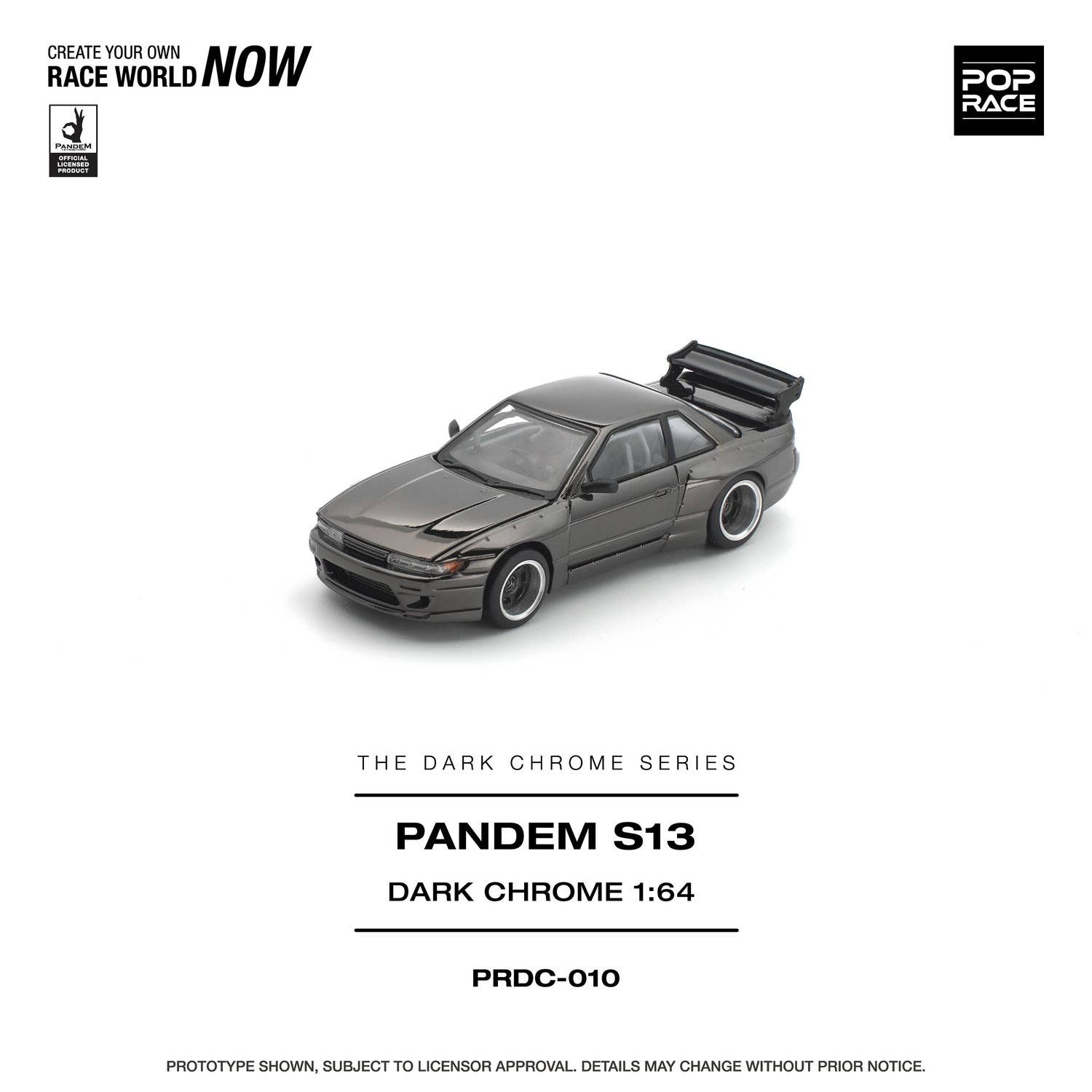 (Pre-order) POP RACE 1/64 PANDEM S13 DARK CHROME Diecast Model Car #PRDC-010