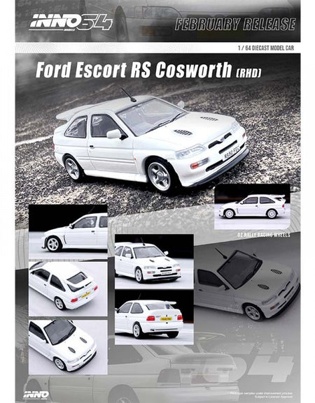 INNO64 1/64 FORD ESCORT RS COSWORTH WHITE LHD DIECAST SCALE MODEL CAR