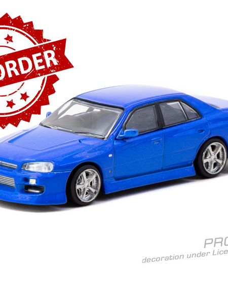 (Pre-order) Tarmac Works 1/64 URAS Skyline ER34 Blue Global64 Diecast Car