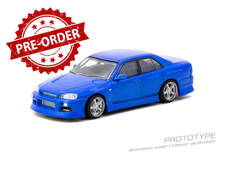 (Pre-order) Tarmac Works 1/64 URAS Skyline ER34 Blue Global64 Diecast Car
