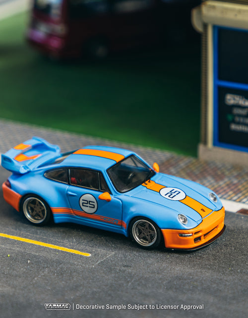 Load image into Gallery viewer, Tarmac Works 1/64 993 Remastered By Gunther Werks Blue / Orange Car
