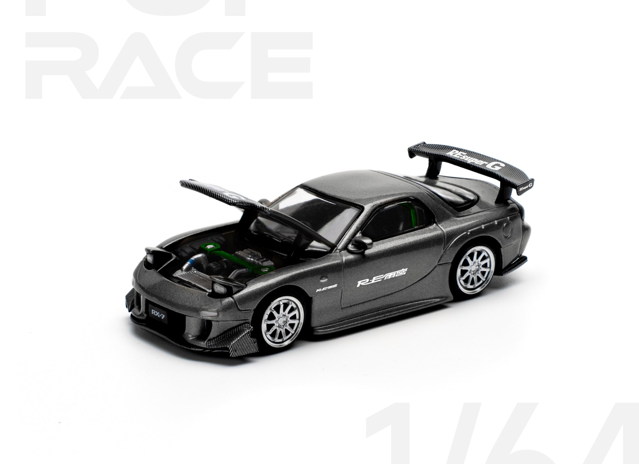 POPRACE 1/64 MAZDA RX7 RE-AMEMIYA - GUN METAL Model Car