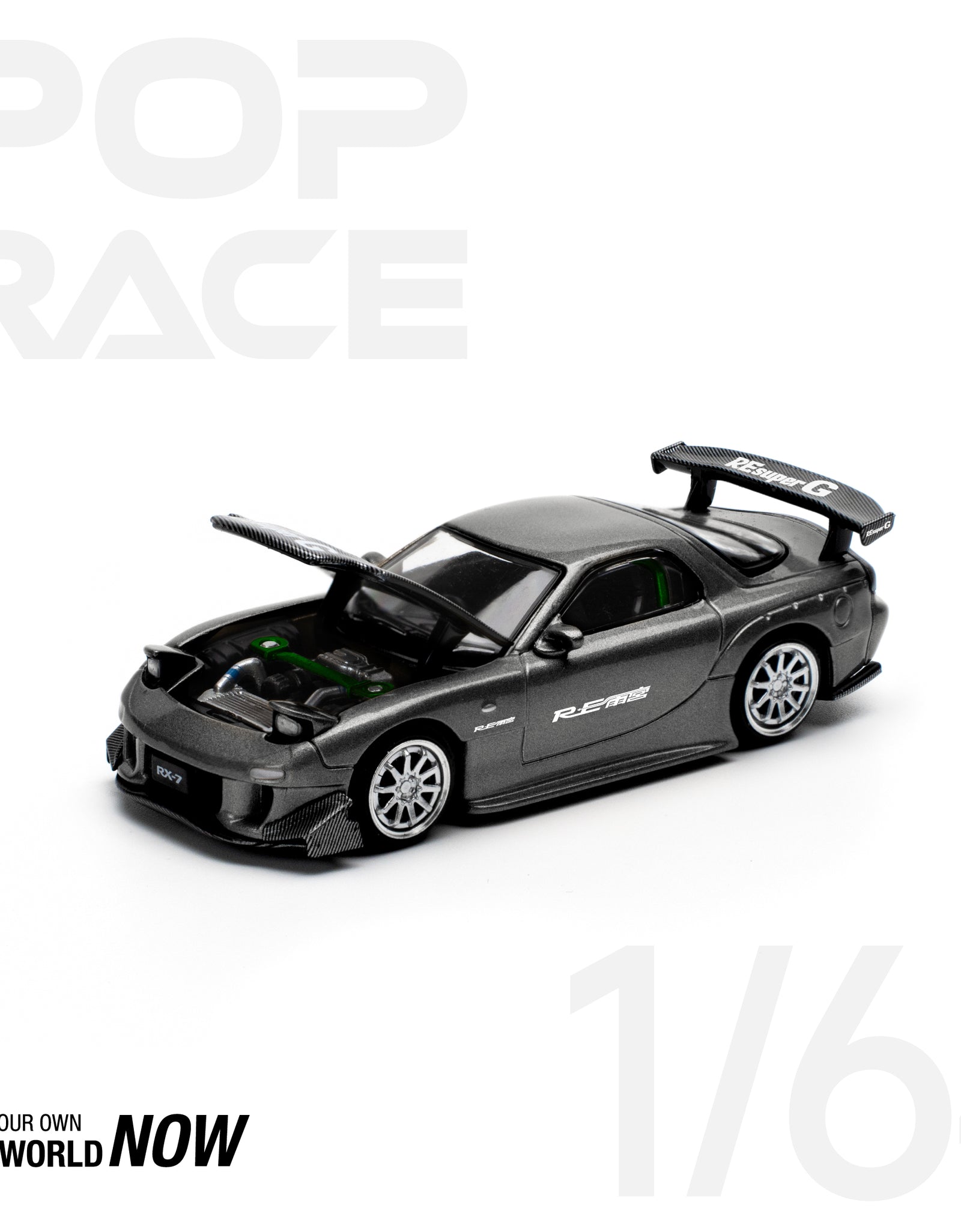POPRACE 1/64 MAZDA RX7 RE-AMEMIYA - GUN METAL Model Car