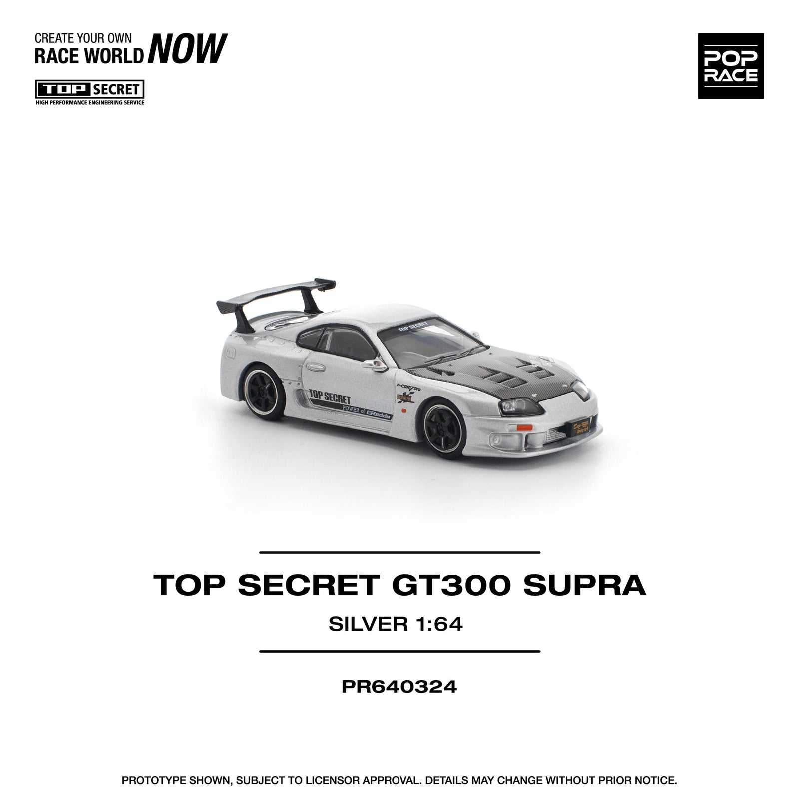 (Pre-order) POPRACE 1/64 TOP SECRET GT300 SUPRA SILVER Diecast Model Car
