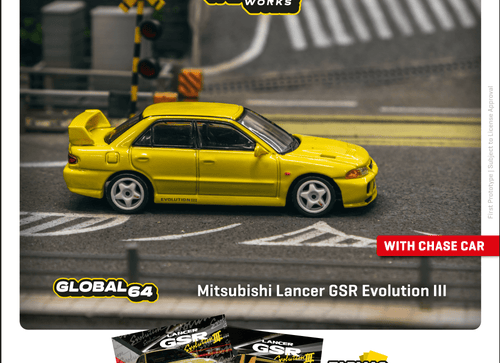 Load image into Gallery viewer, Tarmac Works 1/64 Mitsubishi Lancer GSR Evolution III Yellow Model
