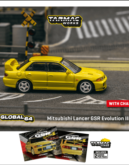 Load image into Gallery viewer, Tarmac Works 1/64 Mitsubishi Lancer GSR Evolution III Yellow Model

