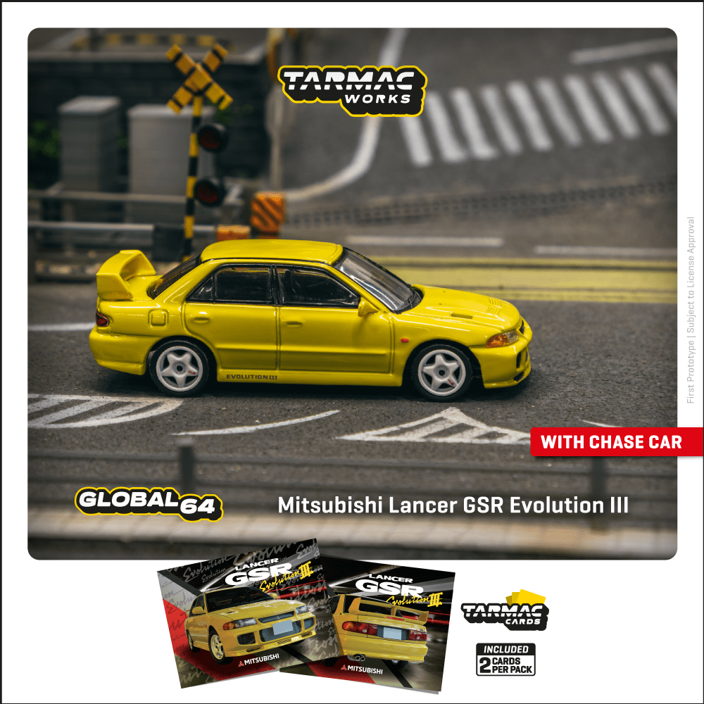 Tarmac Works 1/64 Mitsubishi Lancer GSR Evolution III Yellow Model