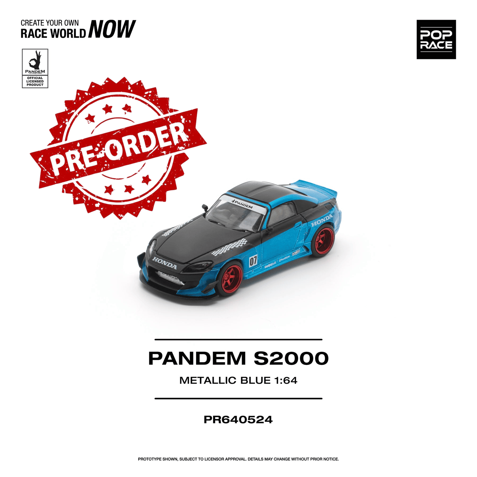 (Pre-order) POP RACE 1/64 PANDEM S2000 METALLIC BLUE Diecast Model Car