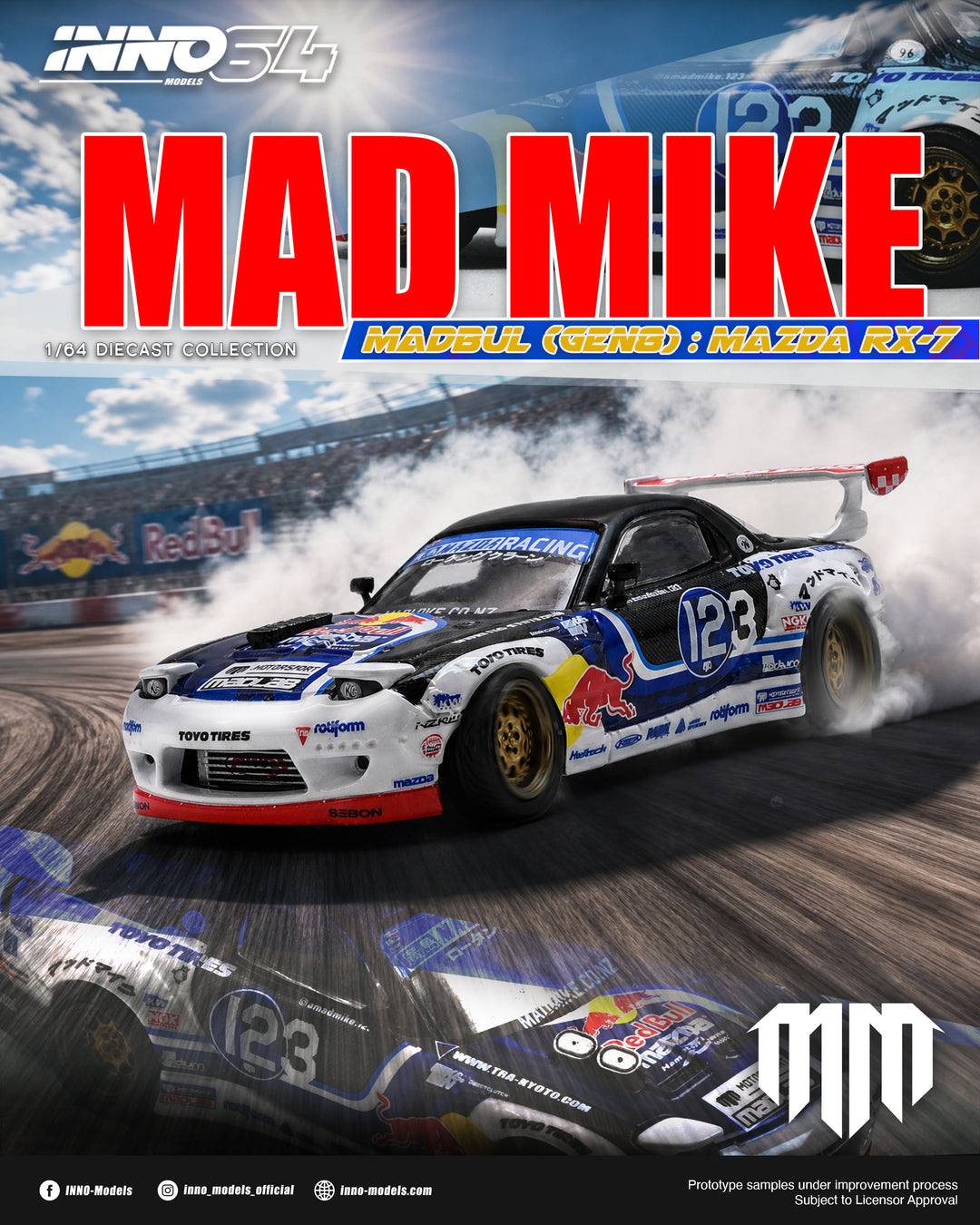(Pre-order) INNO64 1/64 MAZDA RX-7 MAD MIKE "MADBUL Gen8" Diecast Model Car