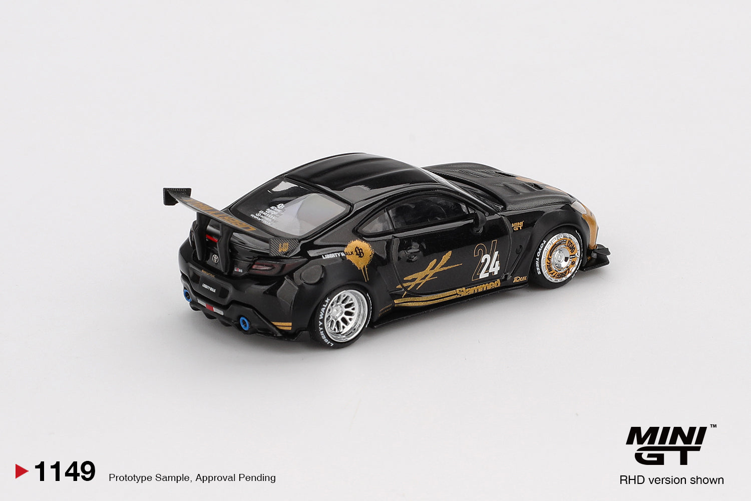 MINI GT #1149 Toyota GR86 LB Nation Black / Gold Diecast Model Car