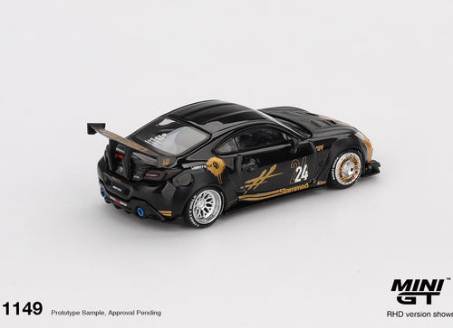 Load image into Gallery viewer, MINI GT #1149 Toyota GR86 LB Nation Black / Gold Diecast Model Car
