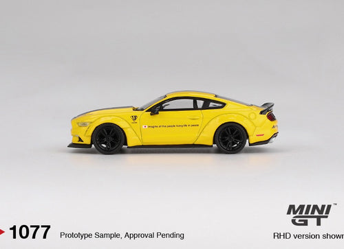 Load image into Gallery viewer, MINI GT #1077 LB-WORKS FORD MUSTANG Triple Yellow RHD Model Car
