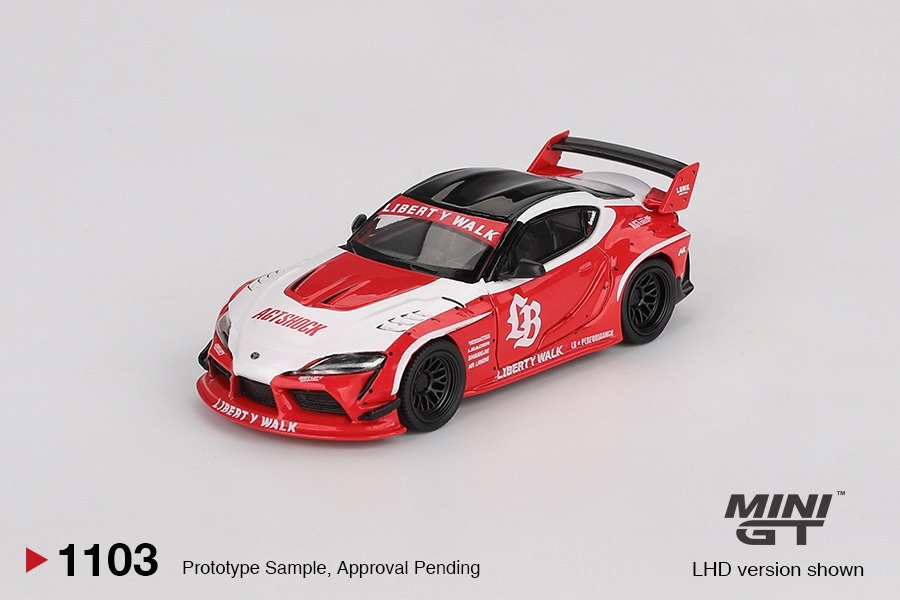 MINI GT #1103 LB WORKS Toyota GR Supra Red/White Diecast Model Car