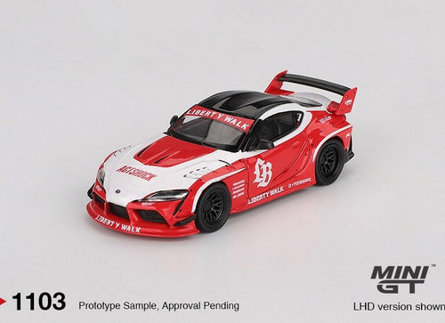 Load image into Gallery viewer, MINI GT #1103 LB WORKS Toyota GR Supra Red/White Diecast Model Car
