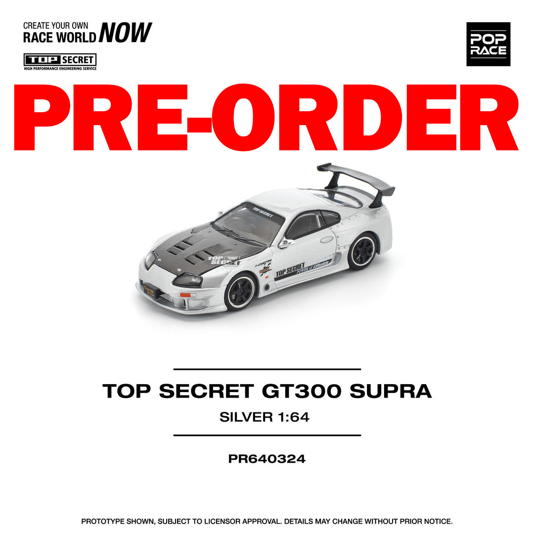 (Pre-order) POPRACE 1/64 TOP SECRET GT300 SUPRA SILVER Diecast Model Car