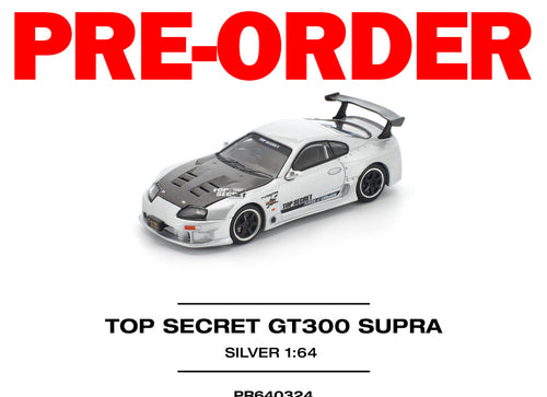 Load image into Gallery viewer, (Pre-order) POPRACE 1/64 TOP SECRET GT300 SUPRA SILVER Diecast Model Car
